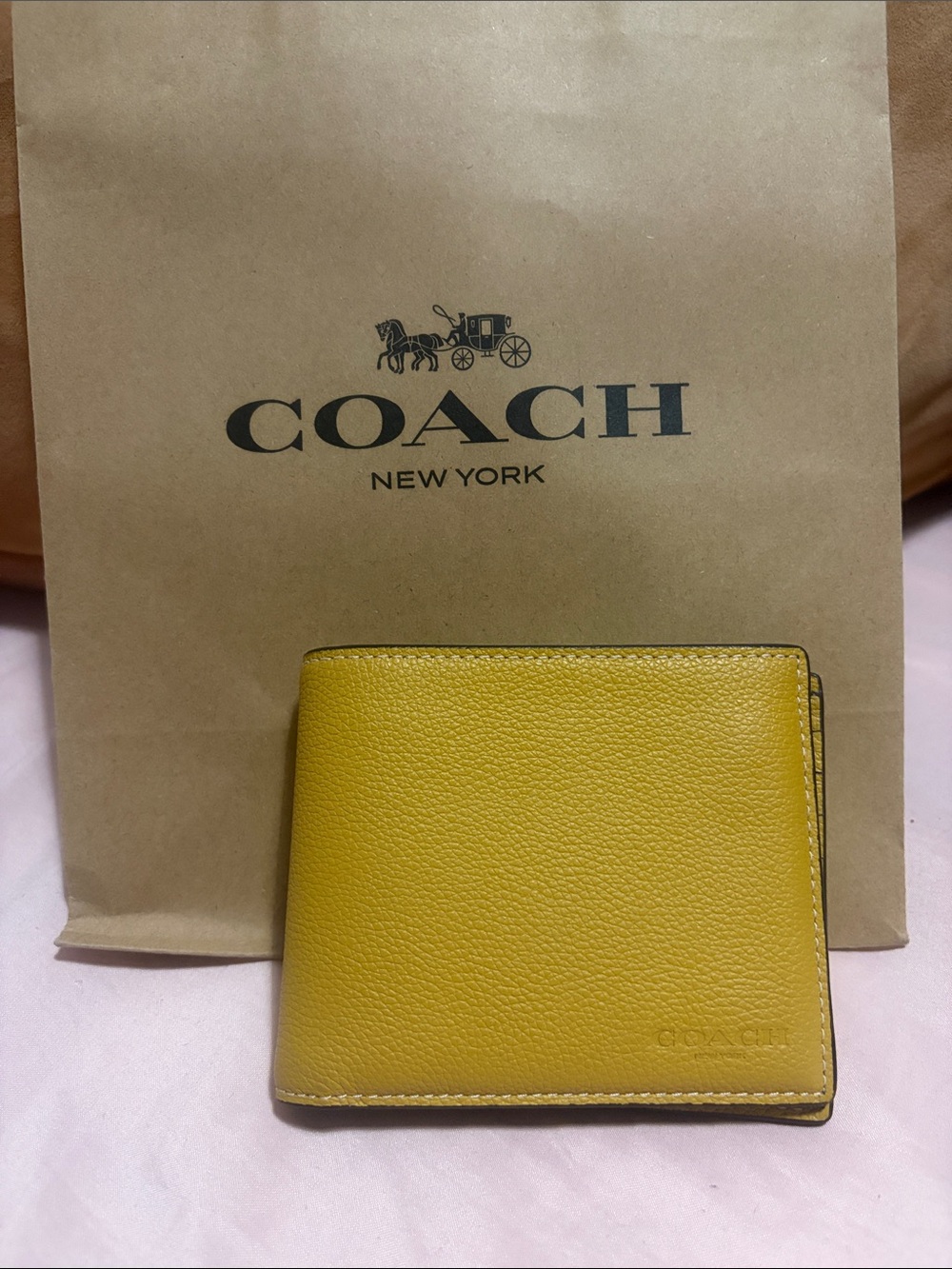 COACH Mustard Yellow Leather Bifold Wallet